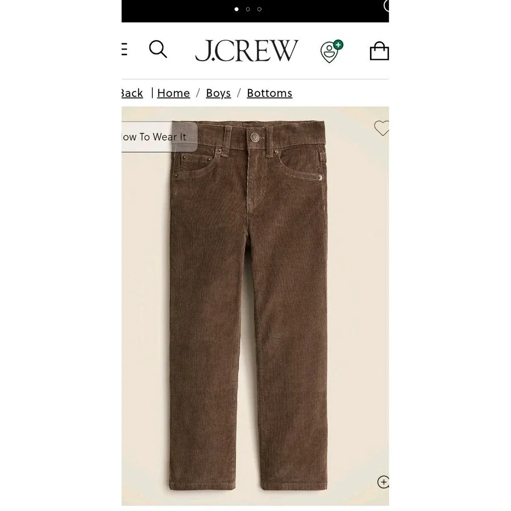 J.Crew Crewcuts Stretch Corduroy Pants Cords Size 10 Brown Zip Fly‎ Adjustable